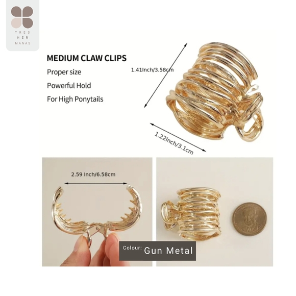 Gun Metal Claw Clip for Updo Hairstyle - Picture 3 of 4